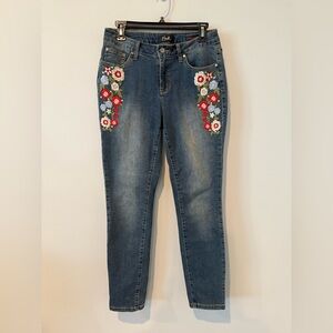 Earl Jeans Blue with Colorful Floral Embroidery